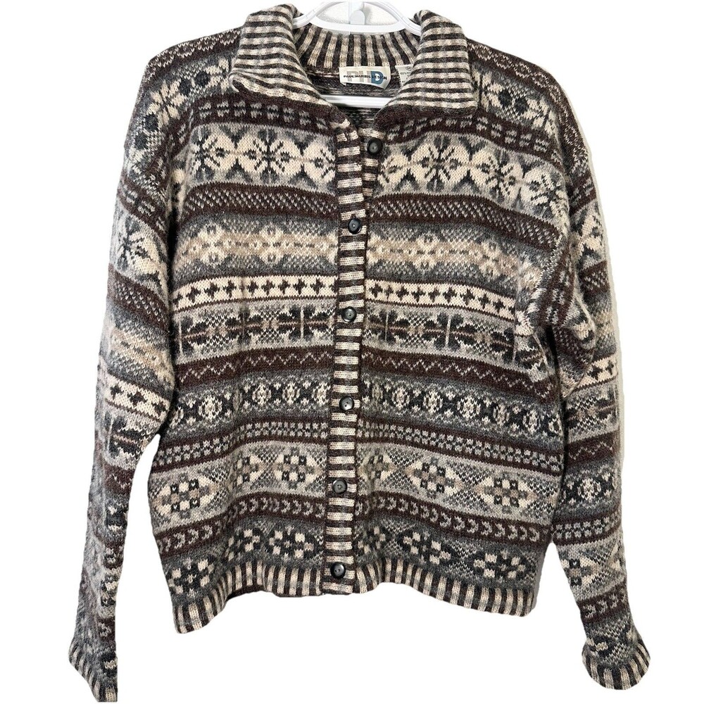 Paul Harris PHD Shetland Wool Fair Isle Cardigan Sweater M Nordic